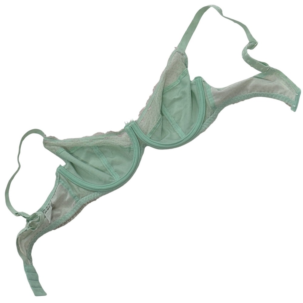 Freya Womens Lace Trim Bra 34DD Mint Green Swiss Dot Lace Trim Underwire Plunge - Picture 4 of 8